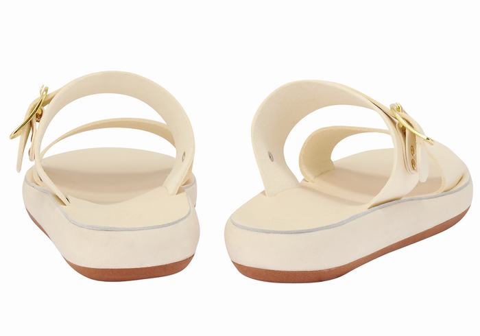 White Ancient Greek Sandals Preveza Comfort Women Slide Sandals | DSN3367UR