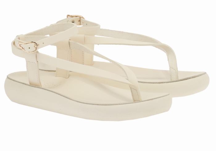 White Ancient Greek Sandals Salomi Comfort Women Ankle Strap Sandals | ALC9634FC