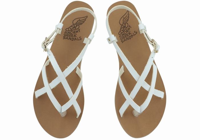 White Ancient Greek Sandals Semele Leather Women Back-Strap Sandals | MNF9779CF