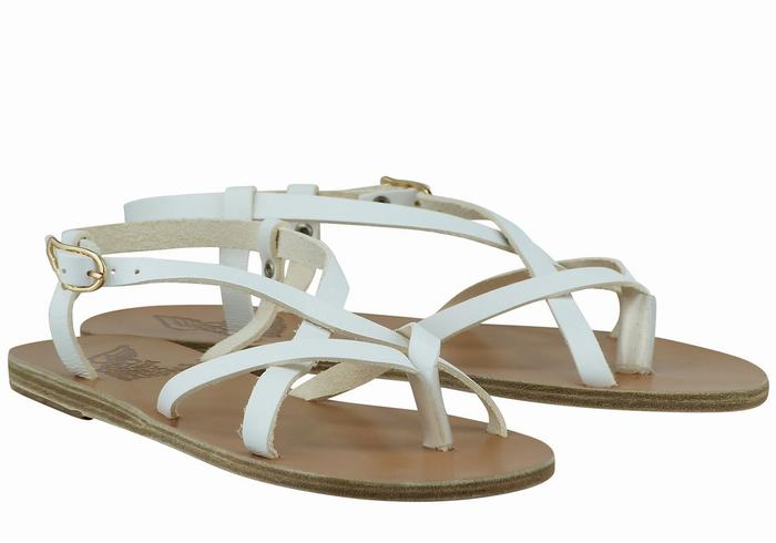 White Ancient Greek Sandals Semele Leather Women Back-Strap Sandals | MNF9779CF