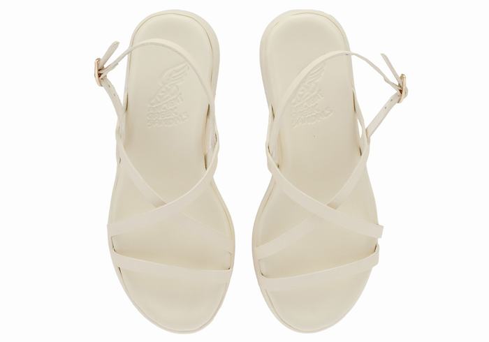 White Ancient Greek Sandals Silia Leather Women Platform Sandals | FHL8538US