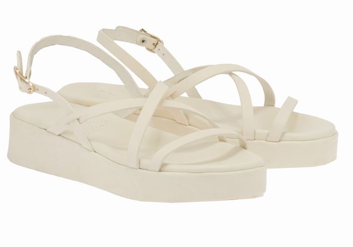 White Ancient Greek Sandals Silia Leather Women Platform Sandals | FHL8538US