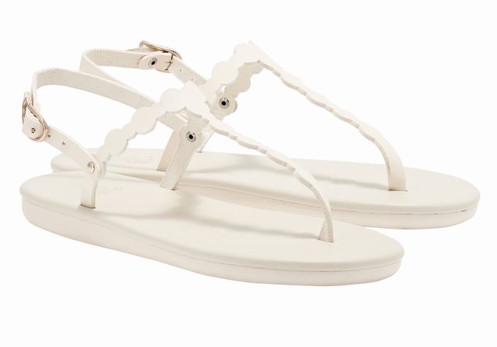 White Ancient Greek Sandals Velos Flip Flop Women Back-Strap Sandals | LIM8057GD