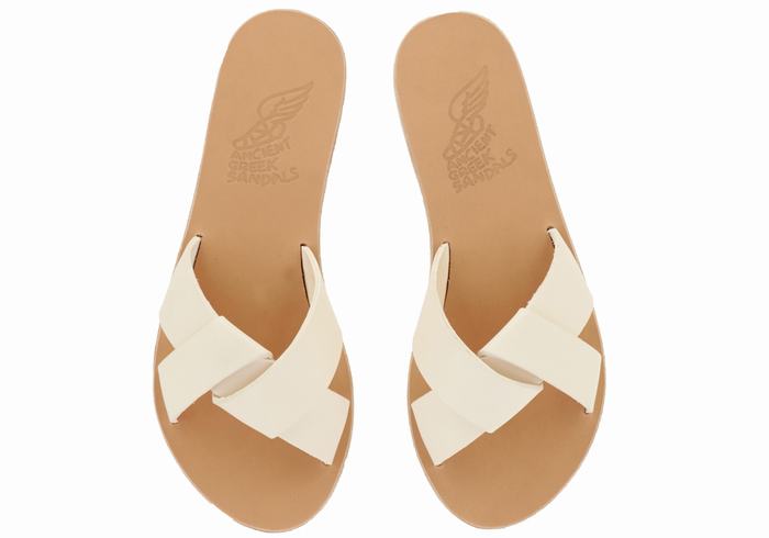 White Ancient Greek Sandals Whitney Women Slide Sandals | NTQ8378FW