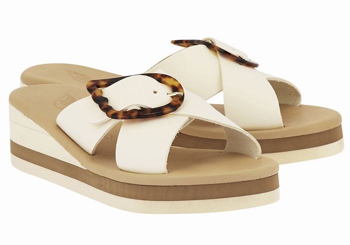 White Beige Ancient Greek Sandals Thais Rainbow Women Wedge Sandals | UFN1173VB