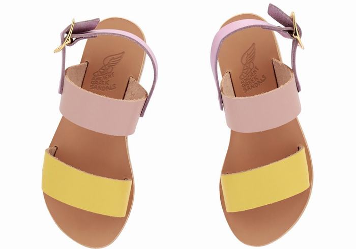 Yellow Pink Purple Ancient Greek Sandals Little Clio Soft Kids' Casual Sandals | PMQ6791BU