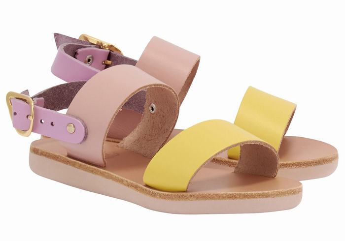 Yellow Pink Purple Ancient Greek Sandals Little Clio Soft Kids' Casual Sandals | PMQ6791BU