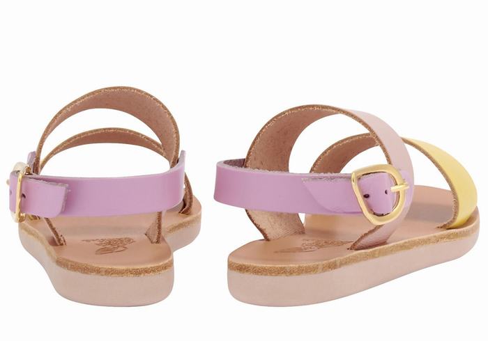 Yellow Pink Purple Ancient Greek Sandals Little Clio Soft Kids' Casual Sandals | PMQ6791BU